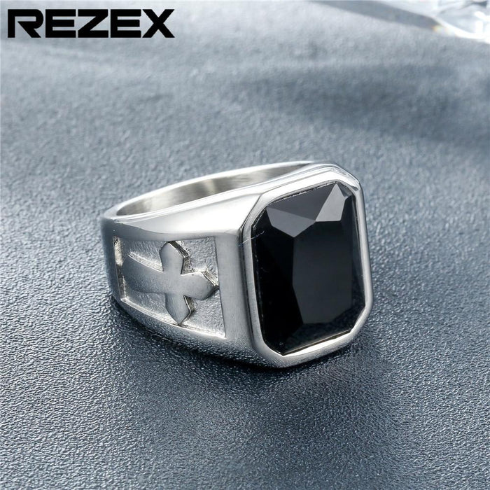 Personality Punk Cross Men's Titanium Steel Gem Ring Foreign Trade Jewelry