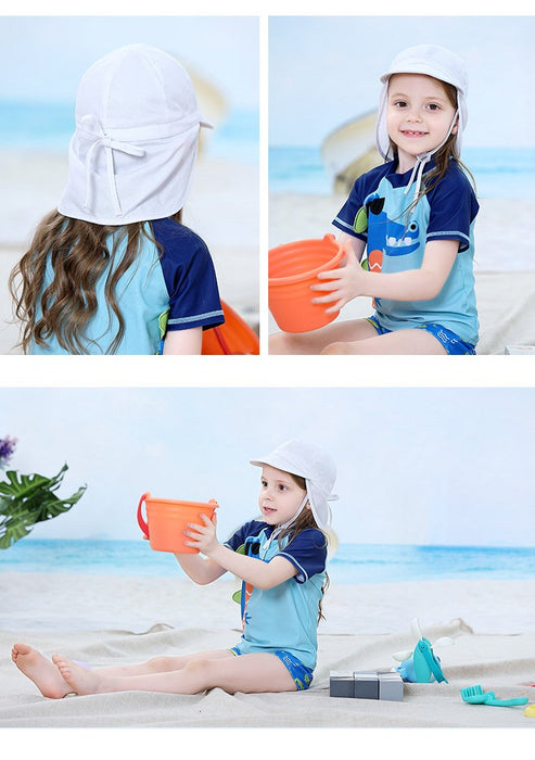 White Ruffled Outdoor Sunscreen Children's Shawl Hat