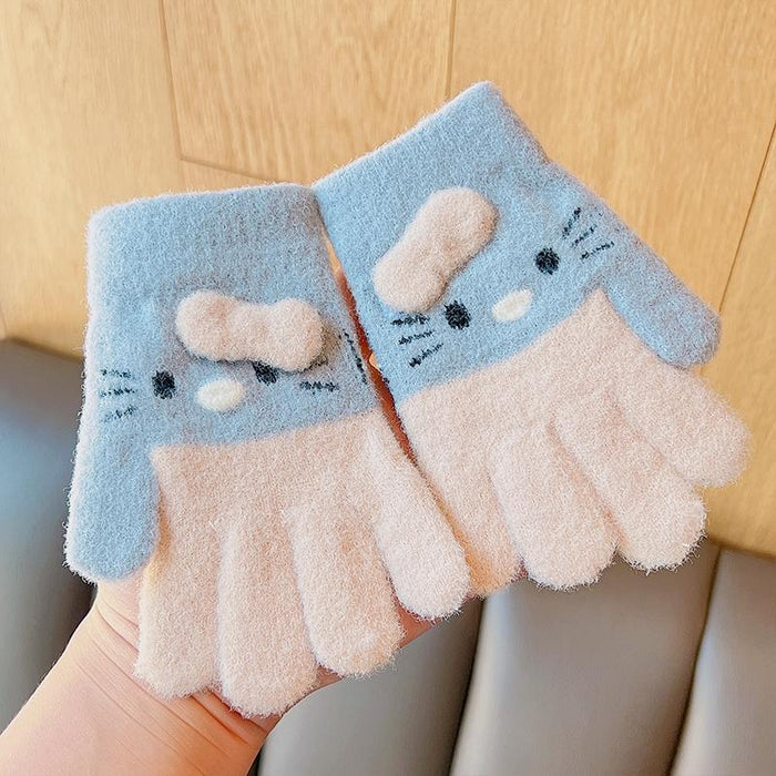 Winter Baby Sweet Cartoon Knitted Yarn Keep Warm Gloves