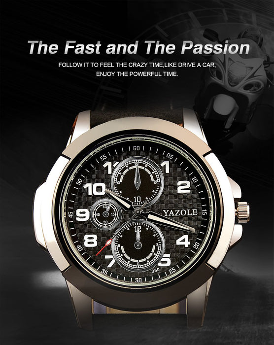 Yazole Sport Men Watch Top Brand Luxury Famous Quartz Watch Leather Clock