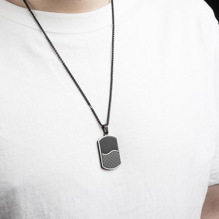 Men's Solid Stainless Steel Carbon Fiber Pendant Necklace