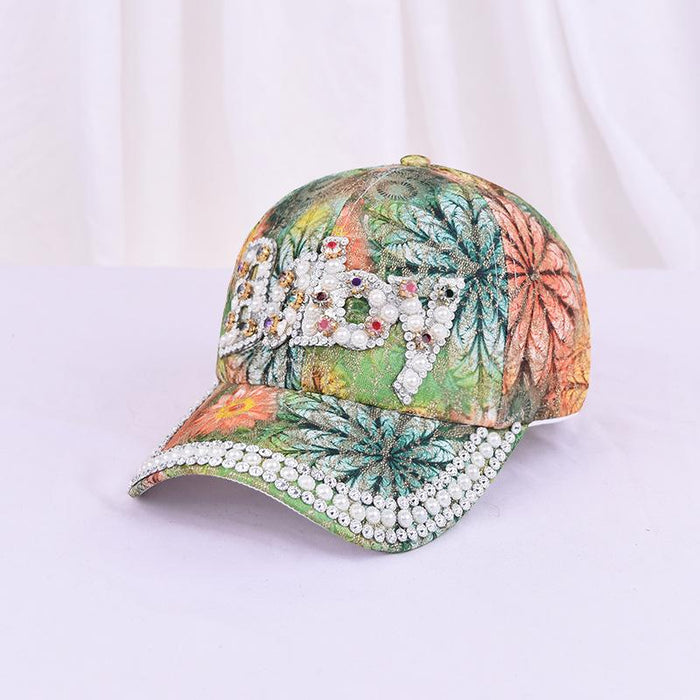 Summer Women's Maple Leaf Lace Handmade Beads Baseball Cap