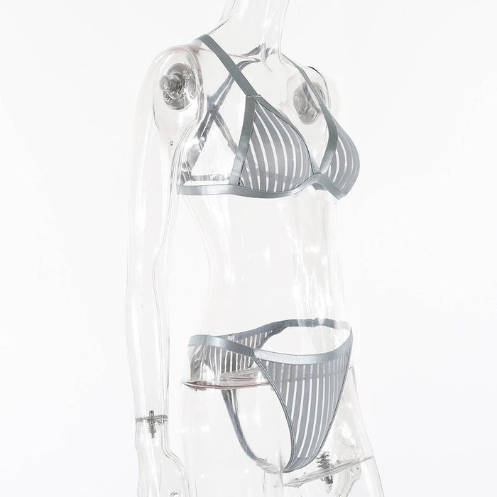 Women's Lace Stitching Underwear Striped Lingerie Set