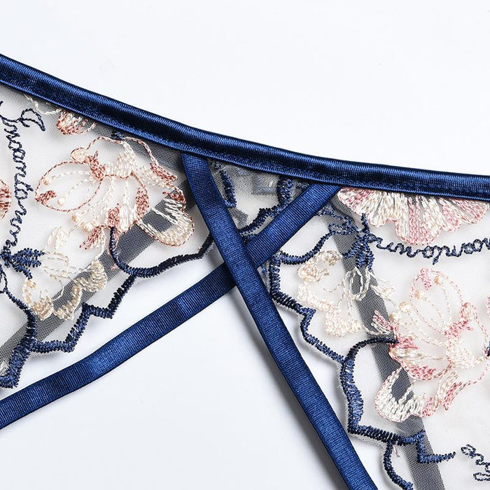 Ladies Embroidered Lace Lingerie Garter Underwear Set