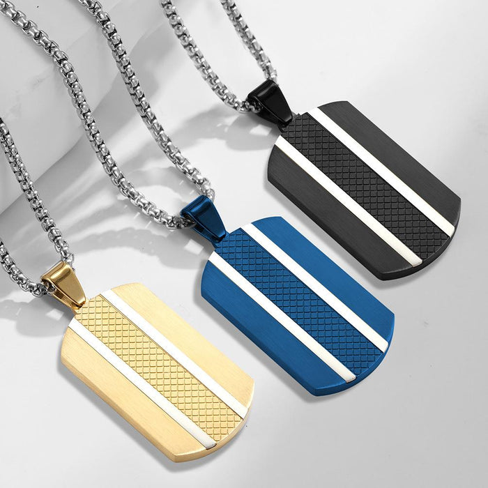 Men's Stainless Steel Checkered Titanium Steel Necklace Pendant