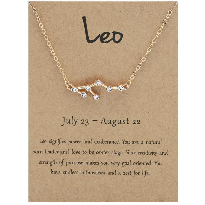 Twelve Constellations Diamond Inlaid Brown Card Clavicle Chain
