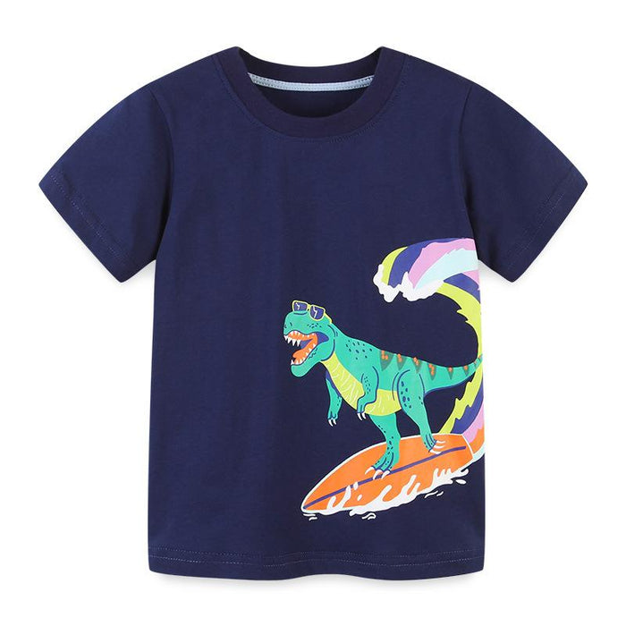 Boys' round neck cartoon knitted cotton T-shirt