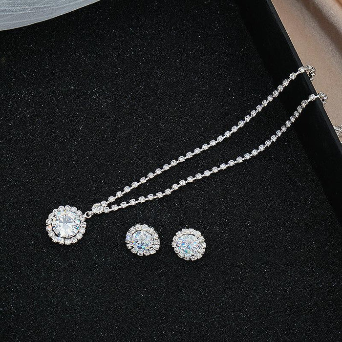 Zircon Rhinestone Necklace Earrings Jewelry Set