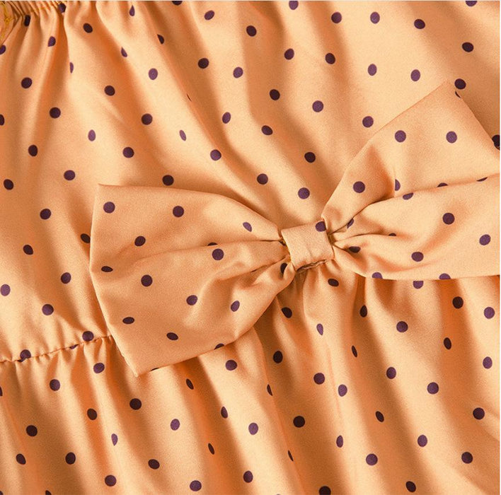 Girls' skirt orange suspender dot dress