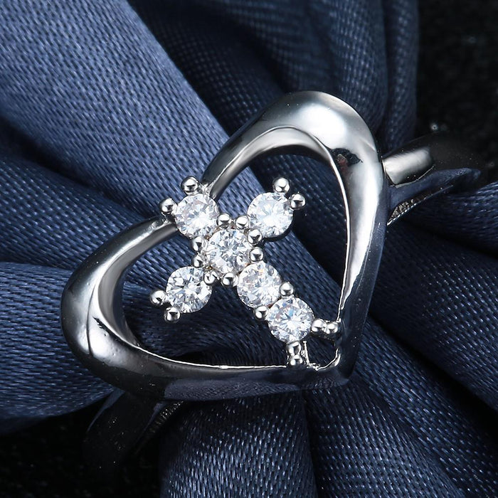 Fashon Jewelry Heart White Zircon Cross Rings