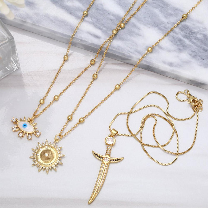 Personalized Fashion Hip Hop Zircon Sword Pendant Necklace