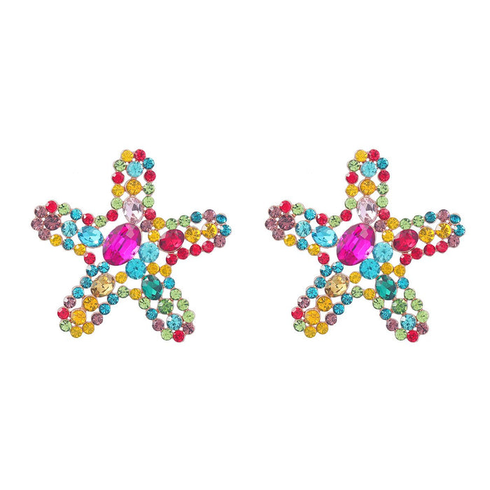 Summer Beach Rhinestone Starfish Alloy Stud Earrings