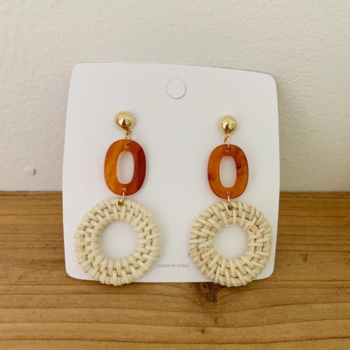 Geometric Acrylic Handmade Long Rattan Earrings
