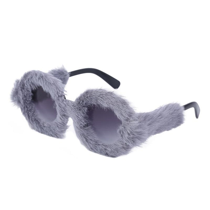 Women's Fashion Round Frame Plush Sunglasses