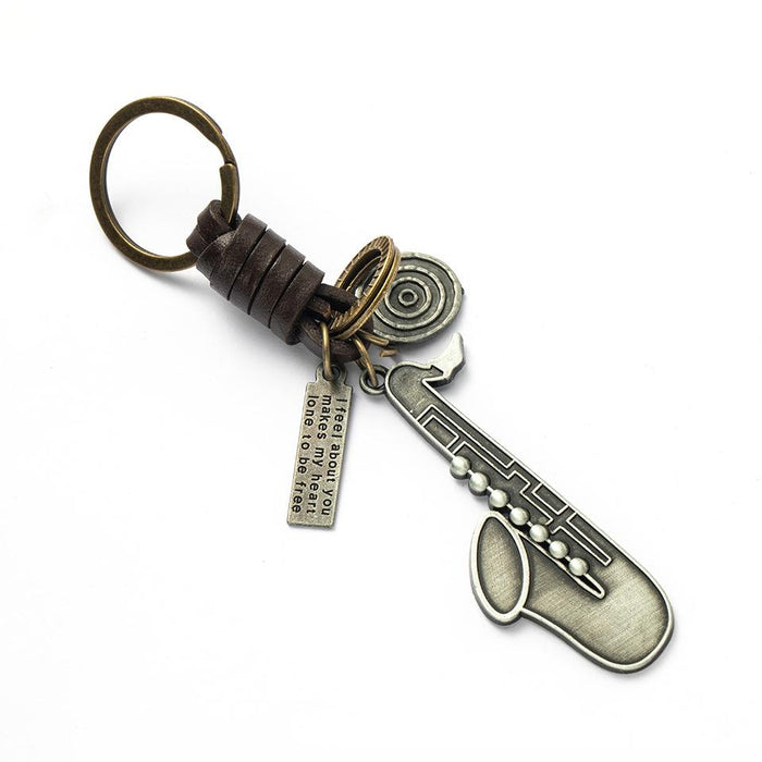 Vintage punk style leather metal key chain creative small gift hand woven car key chain pendant