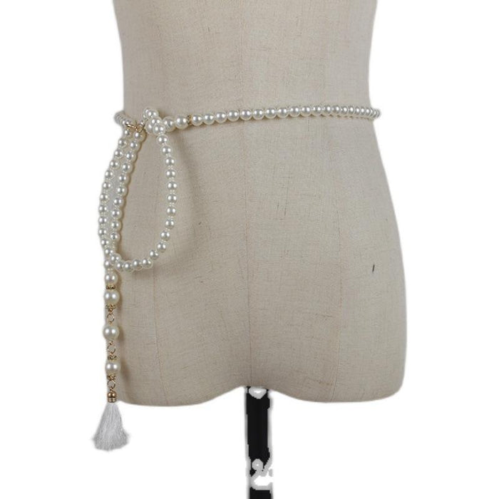 White Bead Decorative Thin Chain Waist Chain Female
