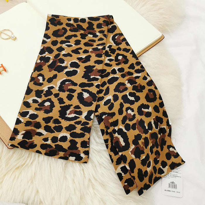 Imitation  scarf thin narrow strip leopard pattern simple waist chain scarf