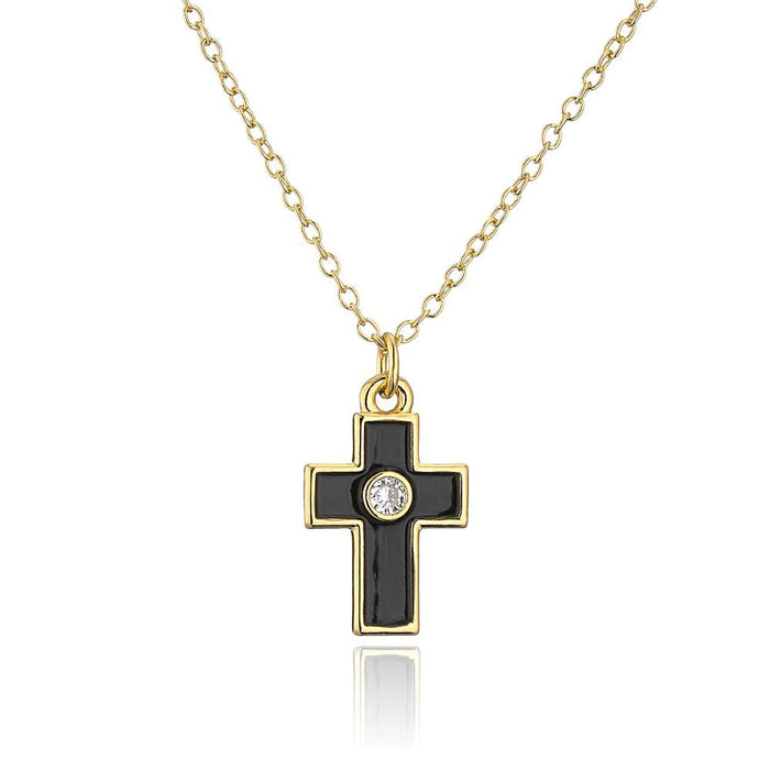 Personality Fashion Drip Oil Cross Pendant Gold Color Necklace