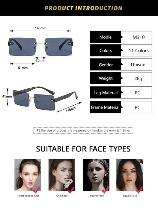 Square frameless colour candy Sunglasses