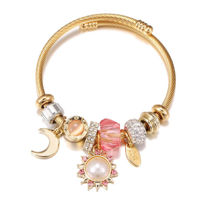 Bright Sun Flower Moon Pendant KC Gold Bracelet