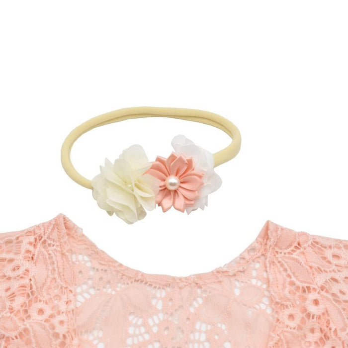 Chiffon Flower Decoration Lace Photography Clothes Pearl Hair Belt Two-piece Set