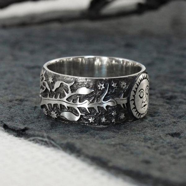 Creative Flower Sun Moon Couple Ring