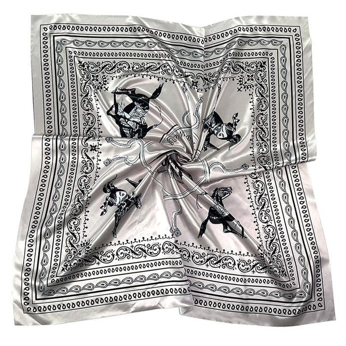 90cm COWBOY RIDING Silver Gray Paisley Print Large Square Scarf Sunscreen Scarf