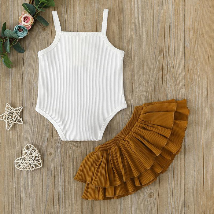 Baby girl fashion suspender one-piece dress short skirt two-piece set