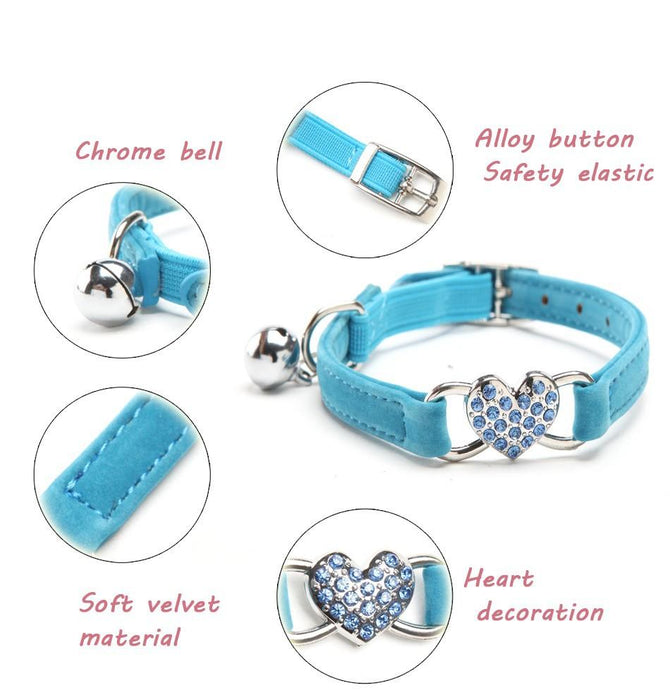 Heart Charm and Bell Cat Collar Safety Elastic Adjustable