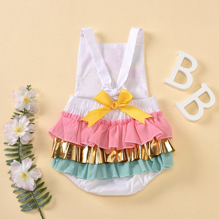Suspender backless letter printed ice cream color Jumpsuit