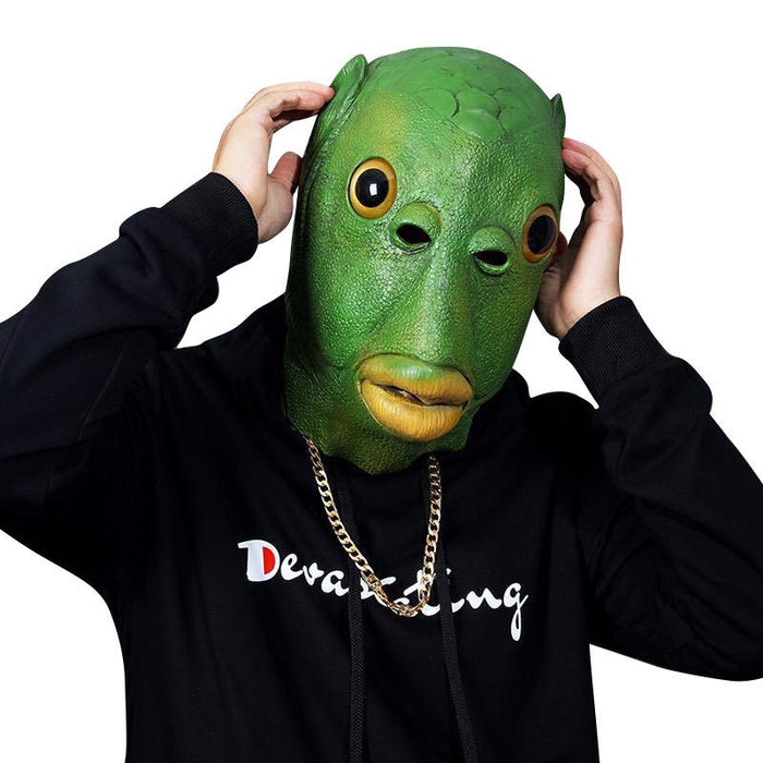 Tricky Green Fish Man Headgear Latex Mask