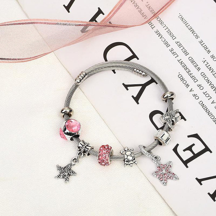 Stainless Steel Bracelet Starfish Sea Animal Beaded Bracelet