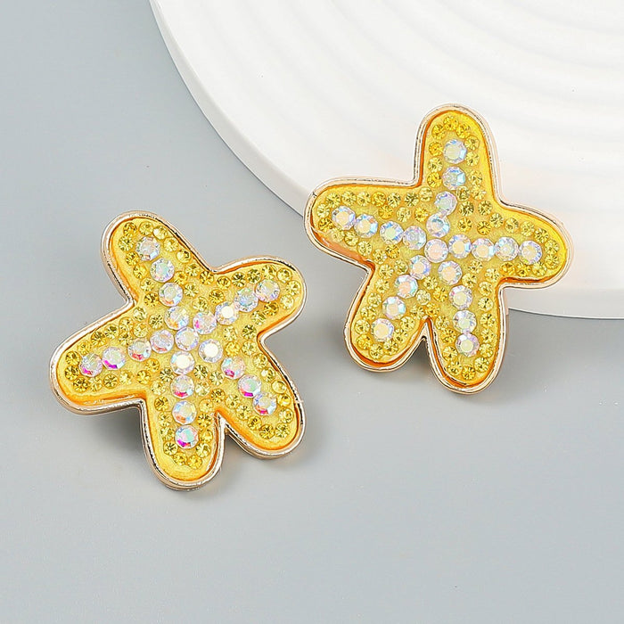 New Summer Beach Leisure Style Starfish Earrings Accessories Inlaid Rhinestone