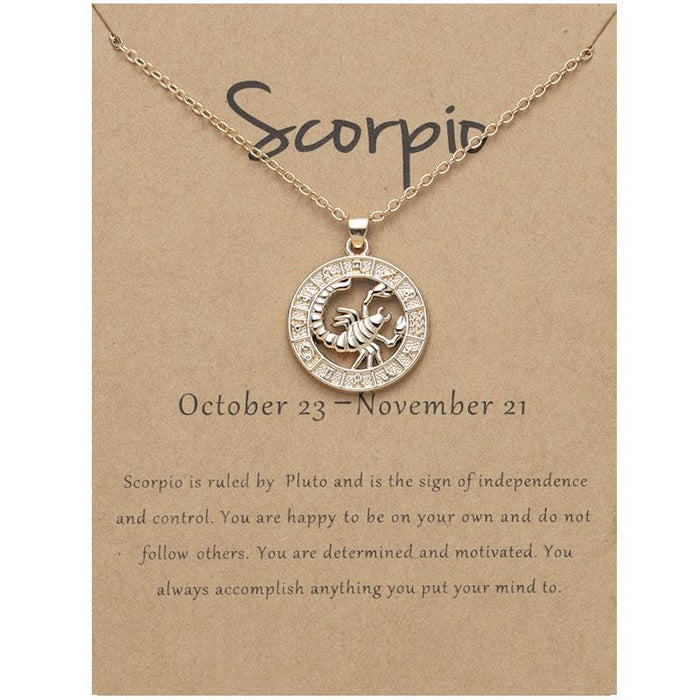 Zodiac 3D Image Pendant Card Clavicle Chain