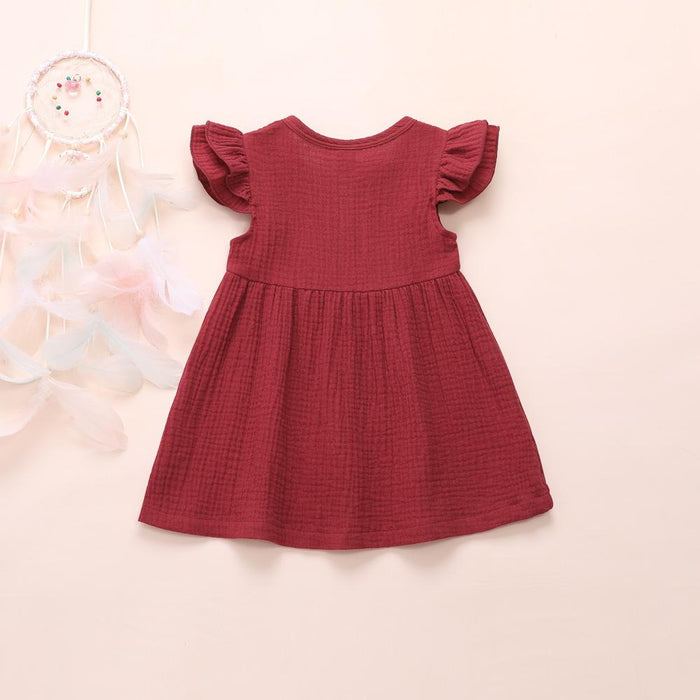 Cotton linen crepe small flying sleeve double bow stitched princess skirt