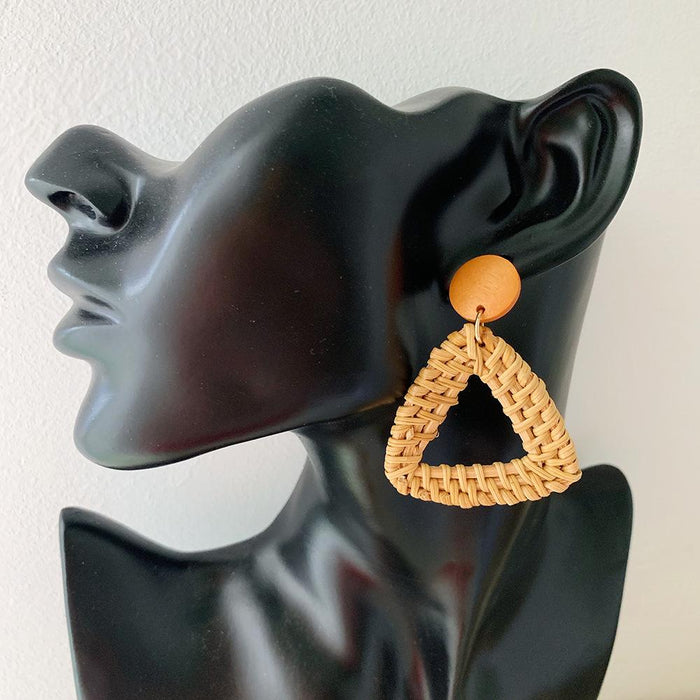 Wooden Handmade Rattan Geometric Earrings Female