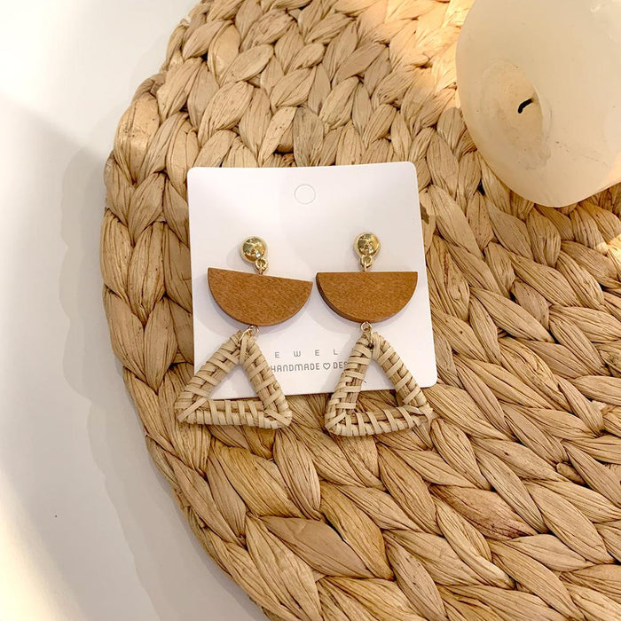 Holiday Style Retro Triangular Wooden Rattan Earrings Jewelry