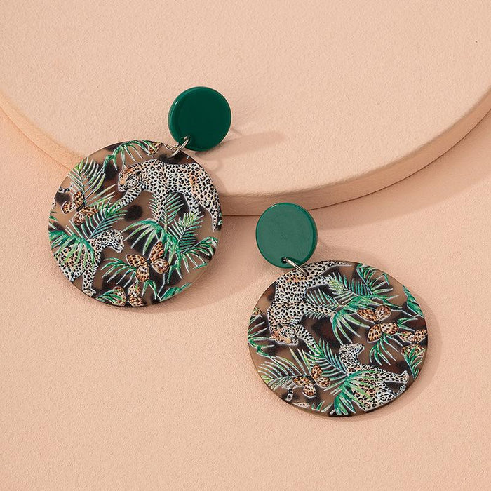 New Fashion Green Rainforest Leopard Print Women's Earrings