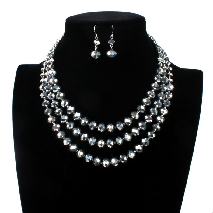 Women's jewelry retro multi-layer exaggerated Glass Crystal Necklace