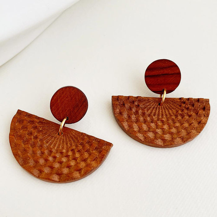 Vintage Log Bohemian Style Hollow Solid Wood Water Drop Earrings Jewelry
