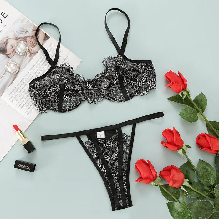 Two-color Lace Mesh Underwear Sexy Stitching Lingerie Set