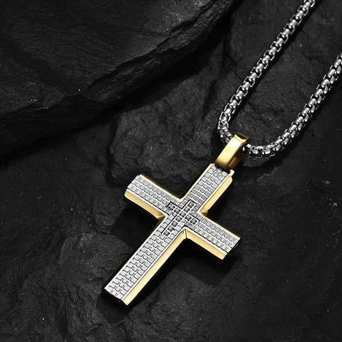 Stainless Steel Checkered Cross Men's Pendant Necklace