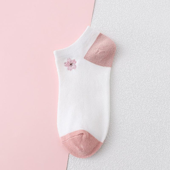 Summer Thin Cotton Socks Embroidered Shallow Striped Socks