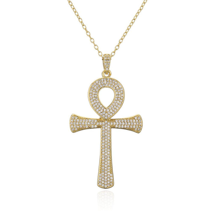 Stylish Vintage Anka Cross Pendant Zircon Necklace