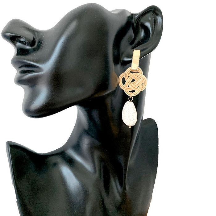 Temperament Knotted Rattan Long Volcanic Stone Earrings Jewelry