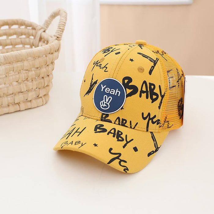 Summer BABY Graffiti Print Kids Sunshade Mesh Cap