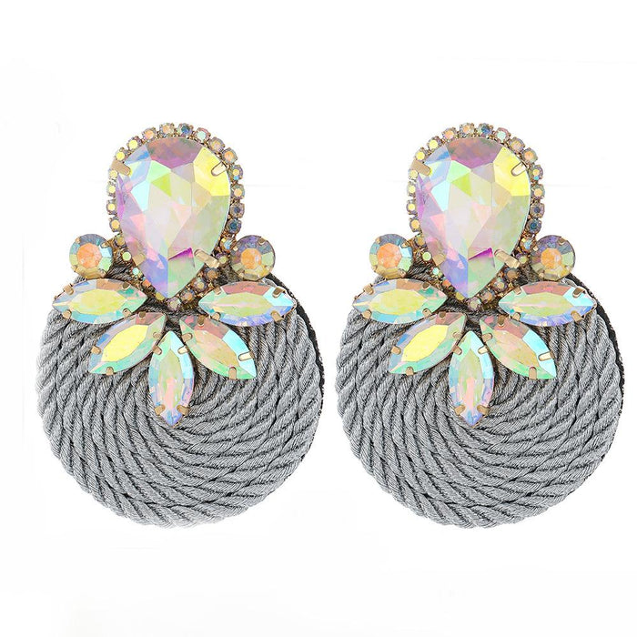New Exaggerated Retro Simple Women's Earrings Accessories Inlaid Rhinestone