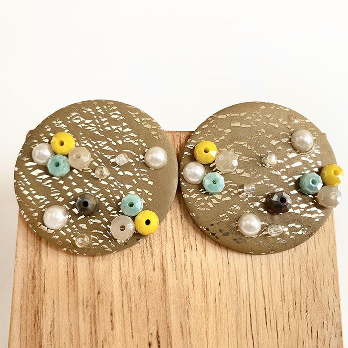 Gold Foil Soft Pottery Exaggerated Morandi Color Earrings Geometric Clay Earrings