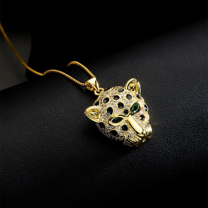 Zircon Leopard Head Pendant Personality Oil Drop Gold Color Necklace