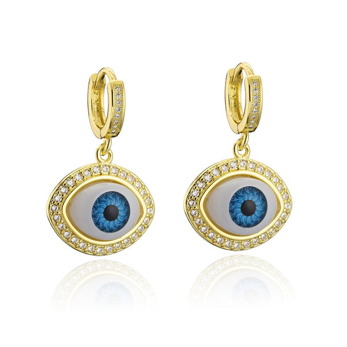 New Gold Color Zircon 3D Eye Personality Earrings